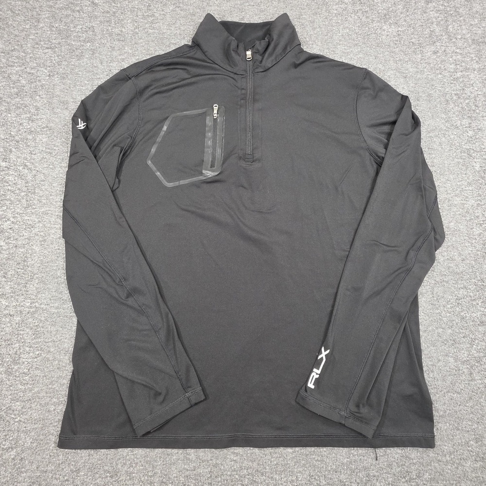 RLX Ralph Lauren Men's Large Black Quarter Zip Pullover Stretch Performance Top